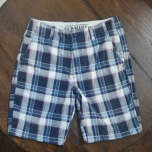Old Navy Men's Navy, White & Red Plaid Flat-Front Shorts